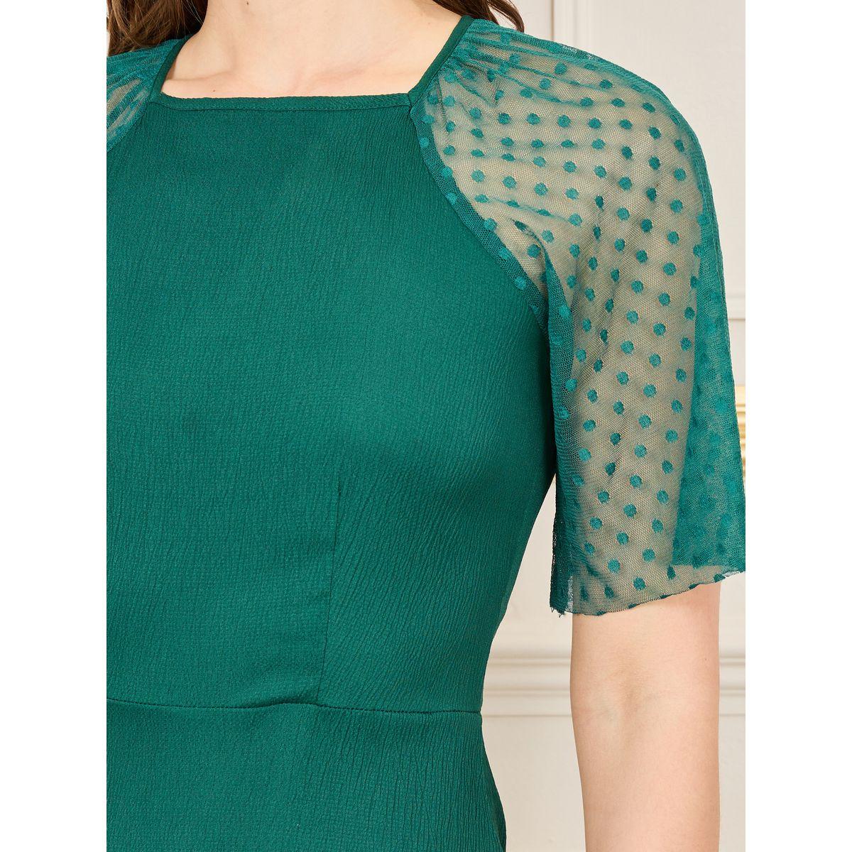Styli Spot Mesh Sleeves Crepe A-Line Midi Dress-women-clothing-dresses-image-3