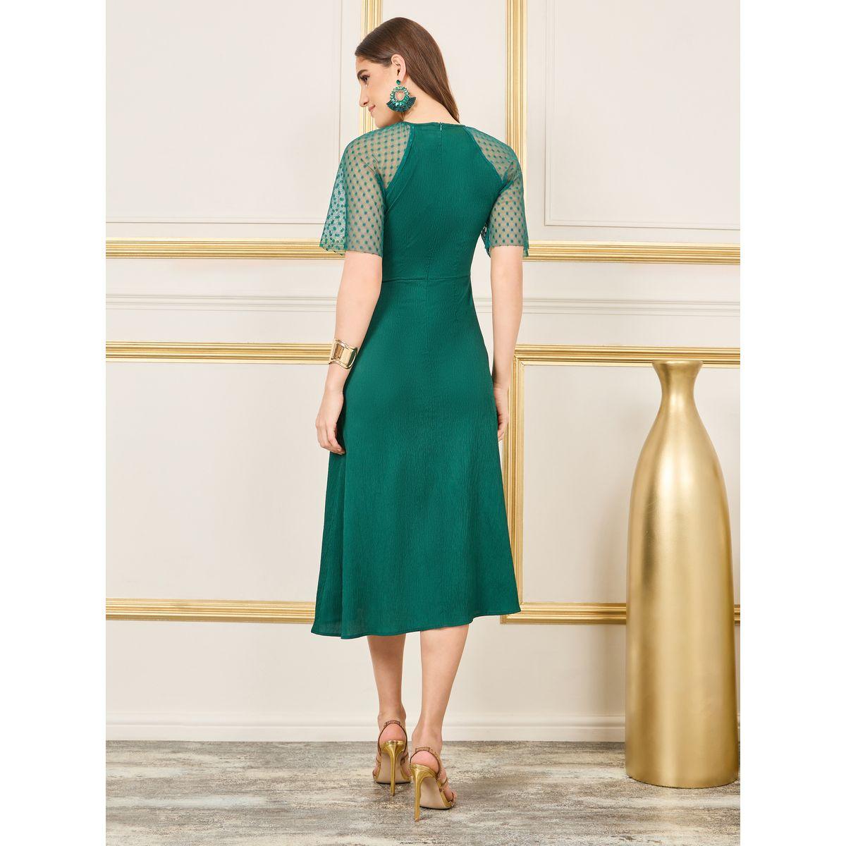 Styli Spot Mesh Sleeves Crepe A-Line Midi Dress-women-clothing-dresses-image-4