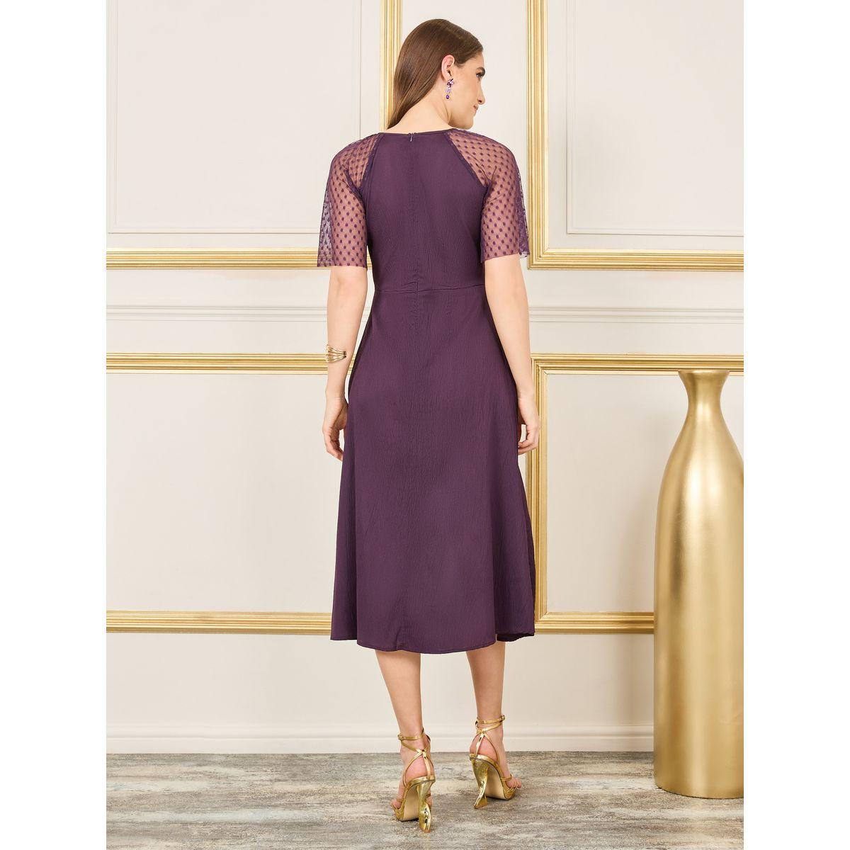 Styli Spot Mesh Sleeves Crepe A-Line Midi Dress-women-clothing-dresses-image-4