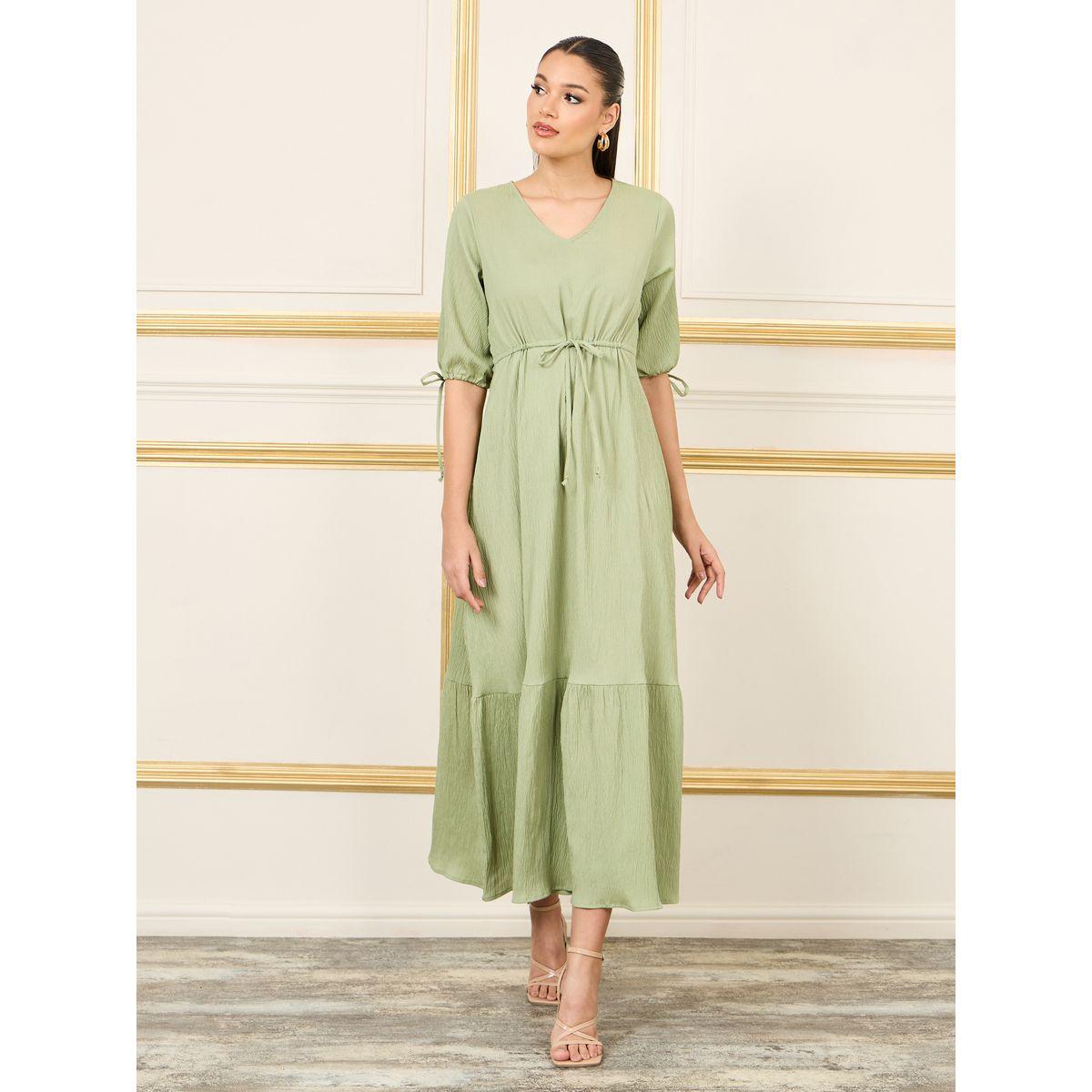 فستان طويل بحافة واسعة وخصر مطاطي-women-clothing-dresses-image-1