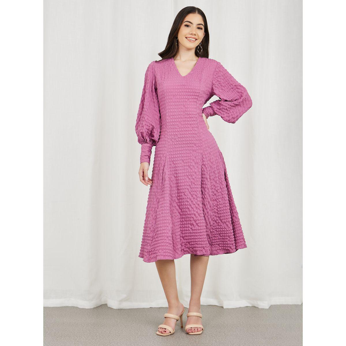 Styli Shirred Textured A-Line Midi Dress-women-clothing-dresses-image-1