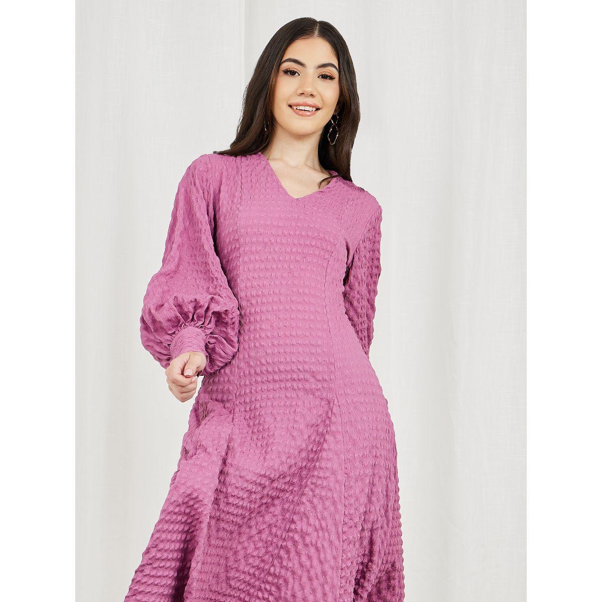 فستان ميدي بتفاصيل بارزة الملمس-women-clothing-dresses-image-2