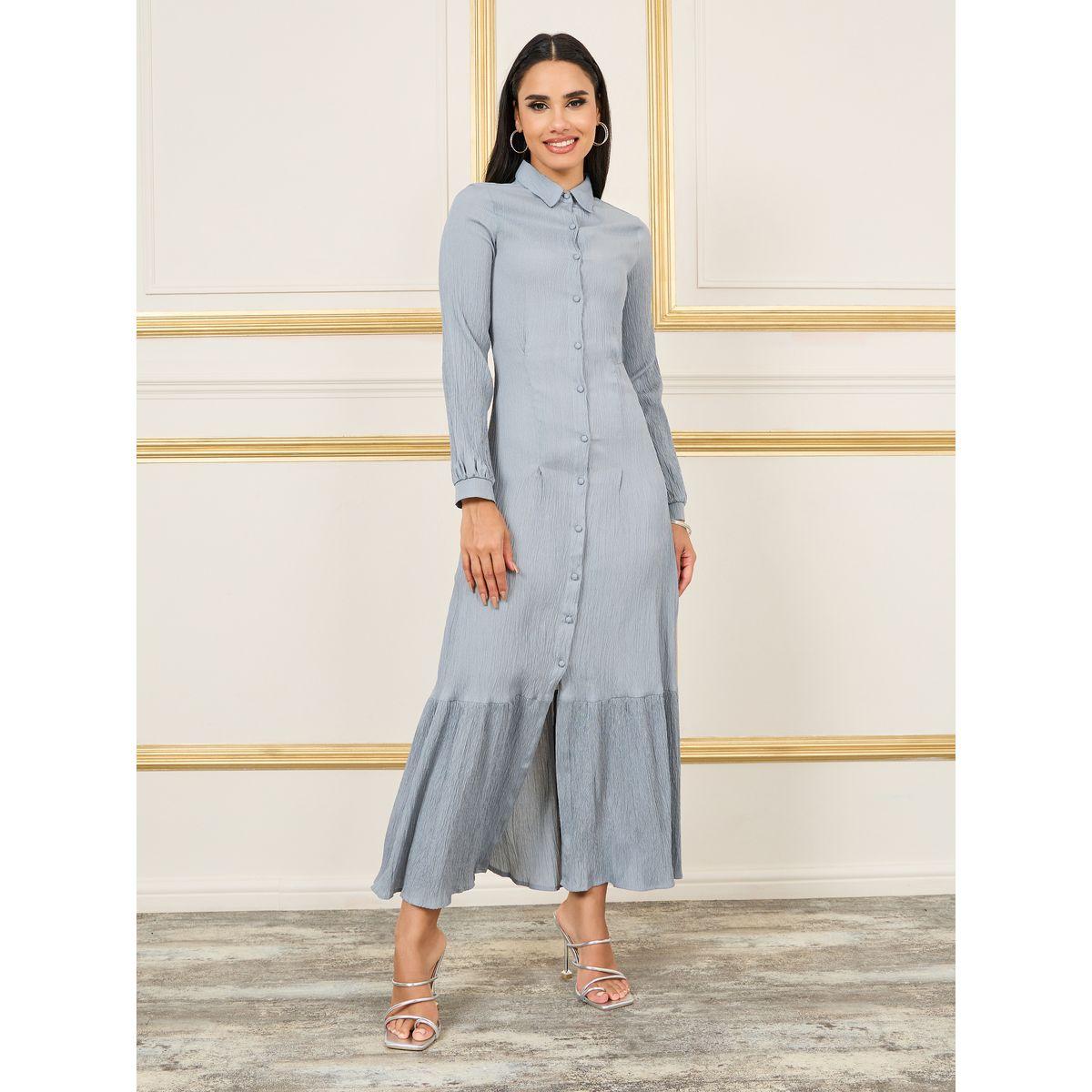 Styli Crepe Contrast Hem Shirt Maxi Dress-women-clothing-dresses-image-1