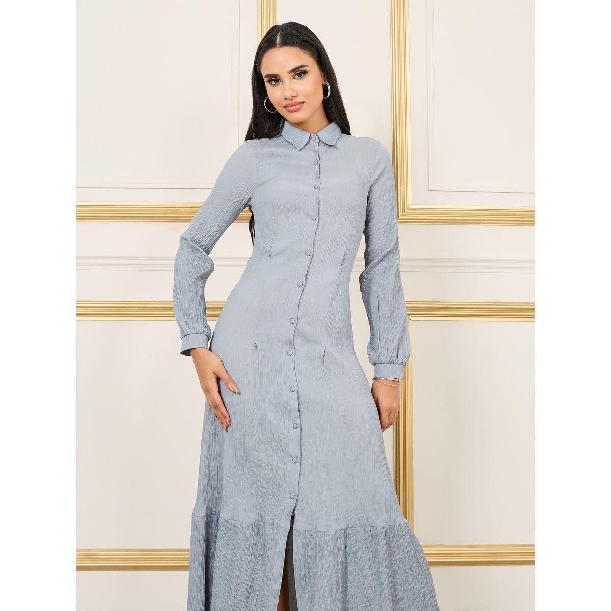 Styli Crepe Contrast Hem Shirt Maxi Dress-women-clothing-dresses-image-2