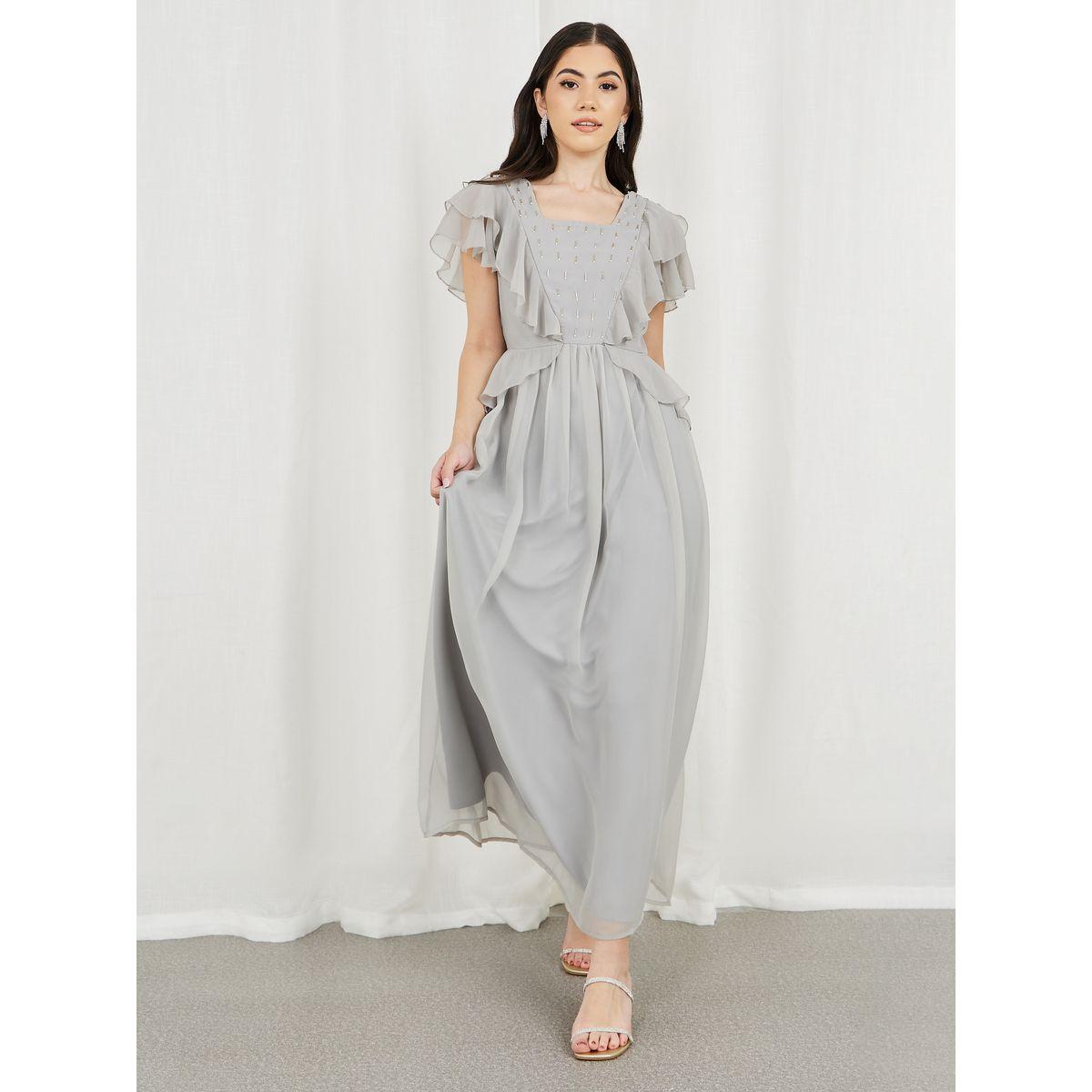 Styli Embellished Ruffle Detail A-Line Maxi Dress-women-clothing-dresses-image-1