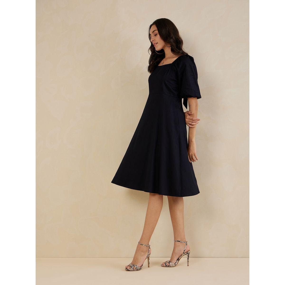 Femmella Square Neck Midi Dress with Bow Tie Back-women-clothing-dresses-image-2