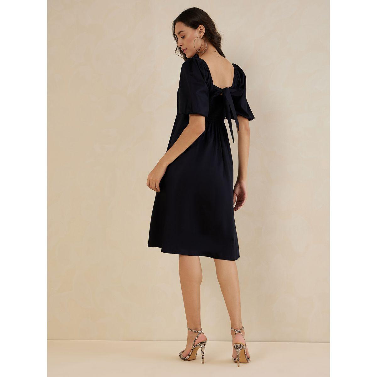 Femmella Square Neck Midi Dress with Bow Tie Back-women-clothing-dresses-image-3