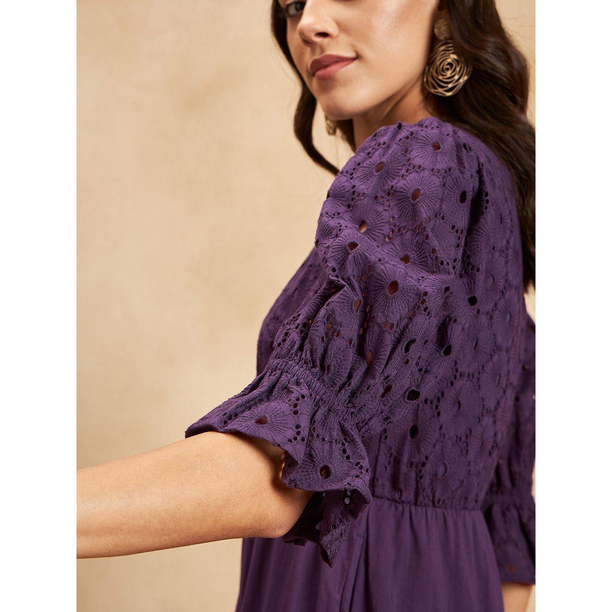فستان ميدي بكسرات واكمام منفوخة-women-clothing-dresses-image-4