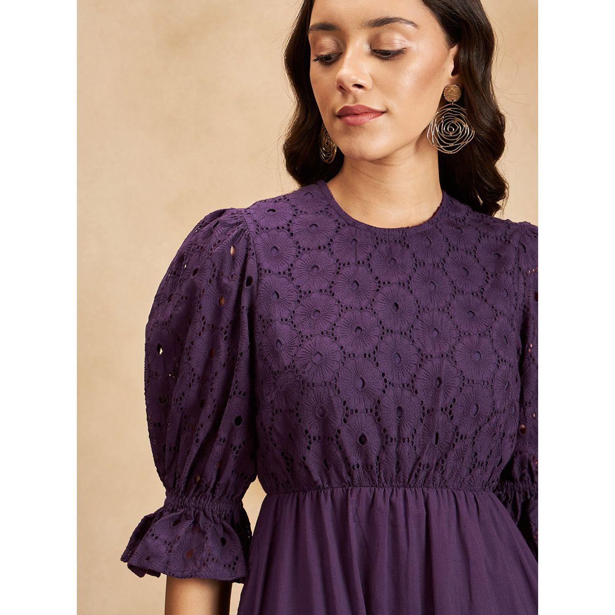 فستان ميدي بكسرات واكمام منفوخة-women-clothing-dresses-image-5