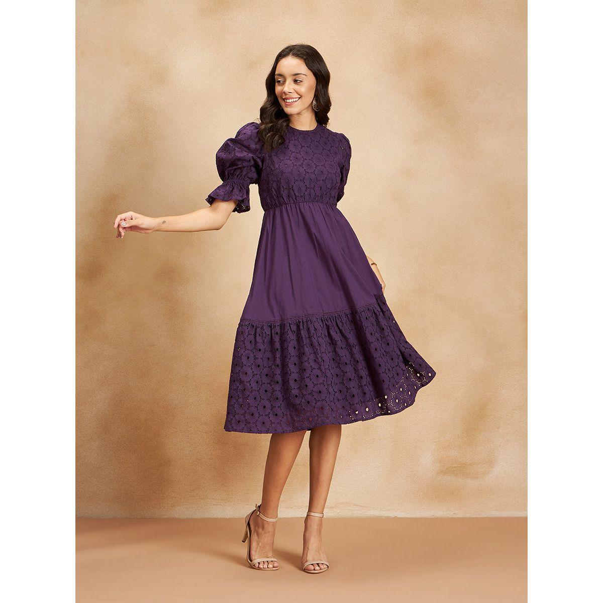 Femmella Cotton Schiffli Tiered Midi Dress with Puff Sleeve-women-clothing-dresses-image-6