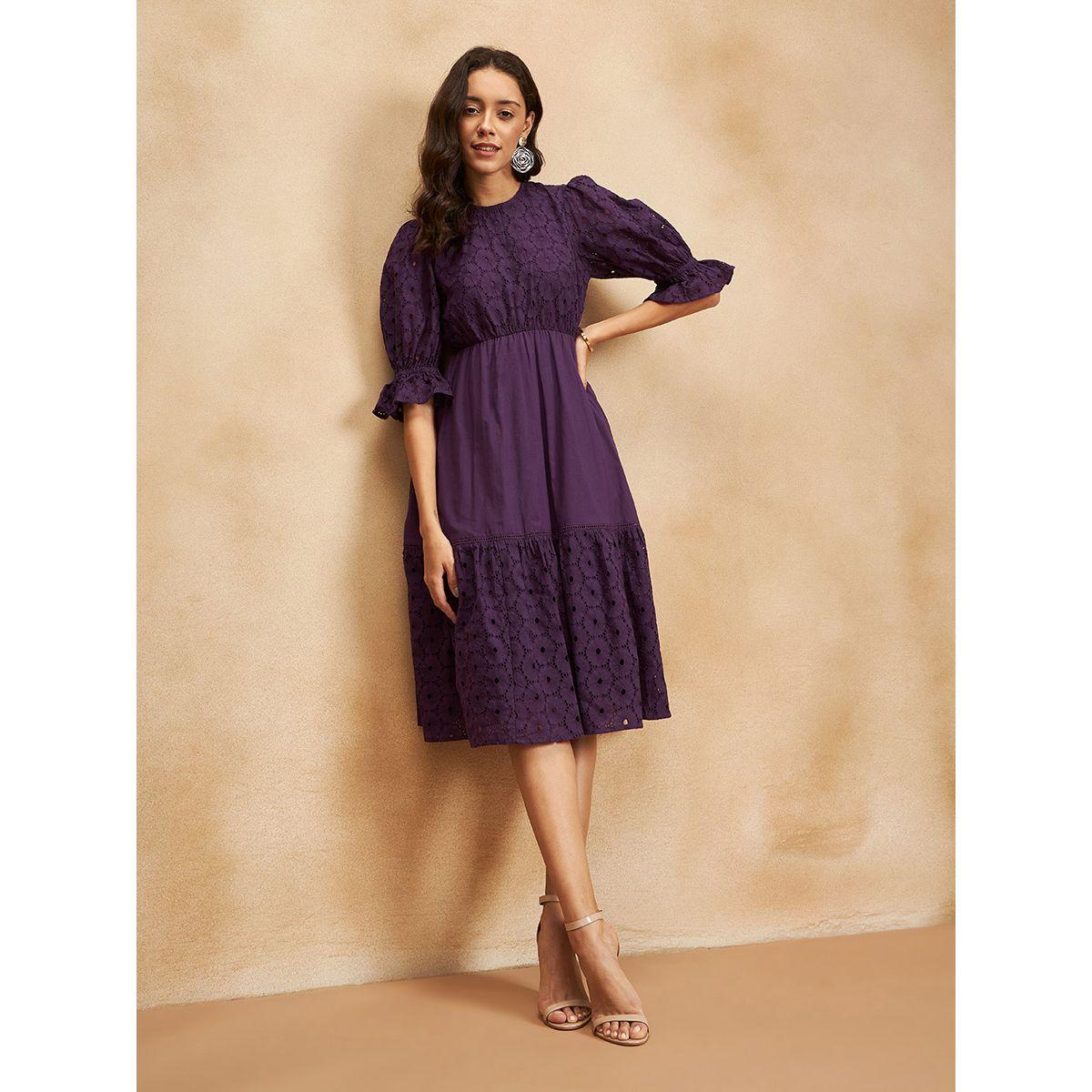 Femmella Cotton Schiffli Tiered Midi Dress with Puff Sleeve-women-clothing-dresses-image-7