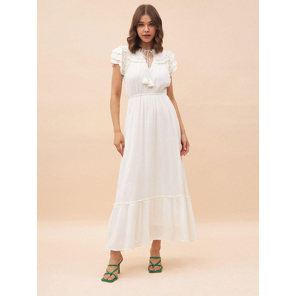 فستان طويل بكسرات وتفاصيل كشكش-women-clothing-dresses-image-2