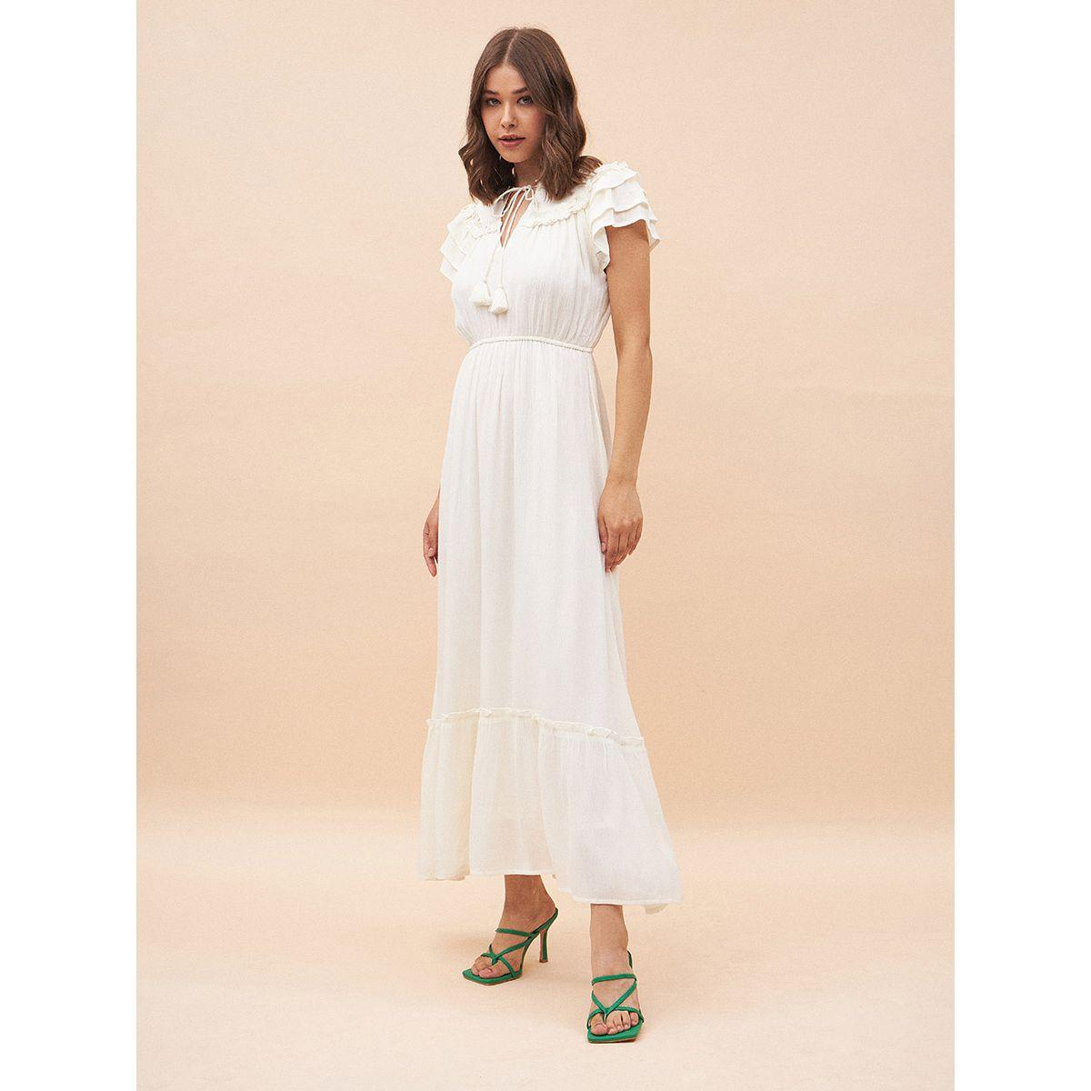 Femmella Ruffle Detail Tie-Up Neck Tiered Maxi Dress-women-clothing-dresses-image-3
