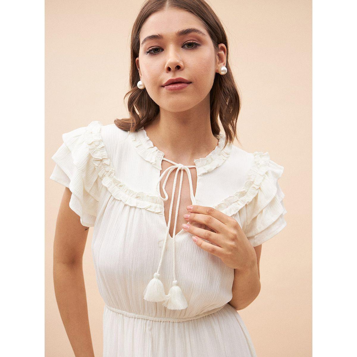 Femmella Ruffle Detail Tie-Up Neck Tiered Maxi Dress-women-clothing-dresses-image-4