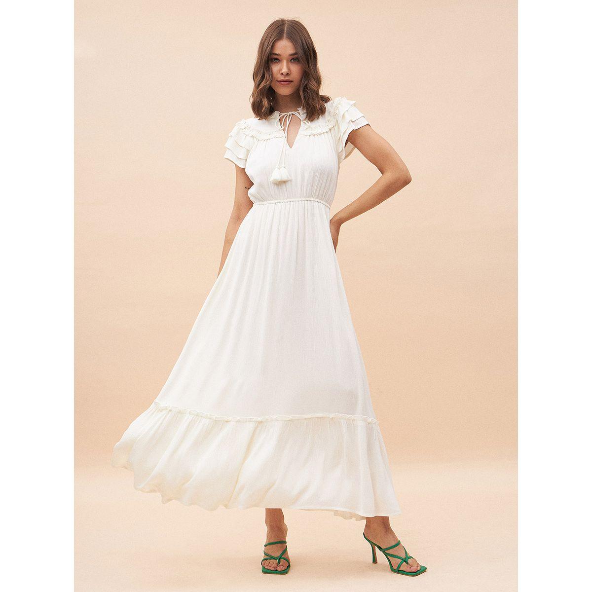 Femmella Ruffle Detail Tie-Up Neck Tiered Maxi Dress-women-clothing-dresses-image-5