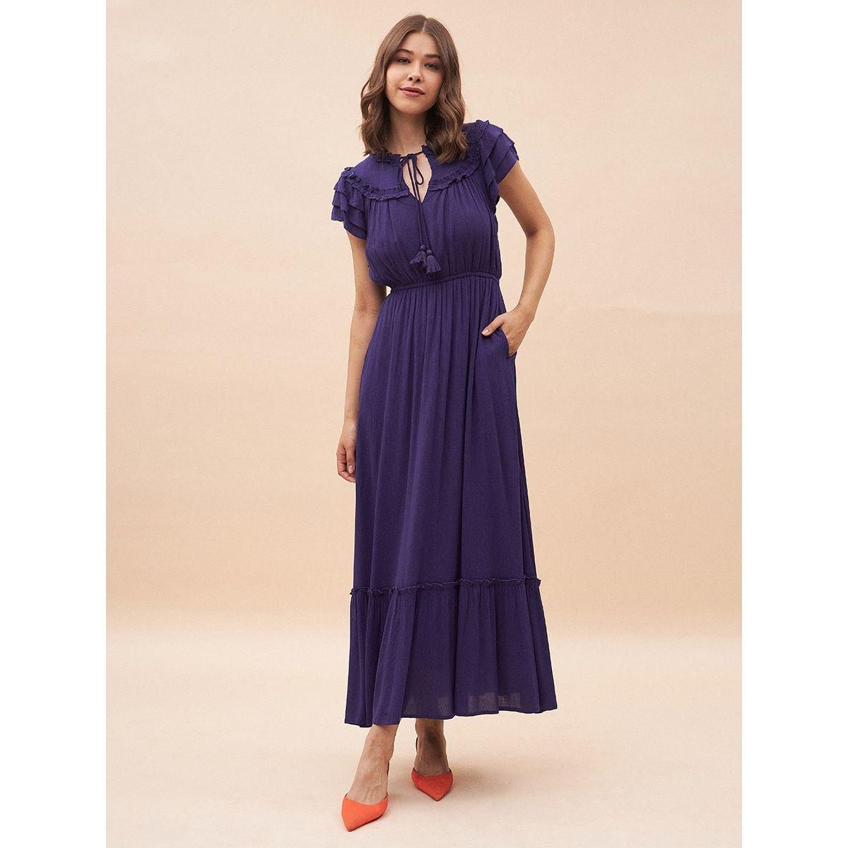 Femmella Ruffle Detail Tie-Up Neck Tiered Maxi Dress-women-clothing-dresses-image-1