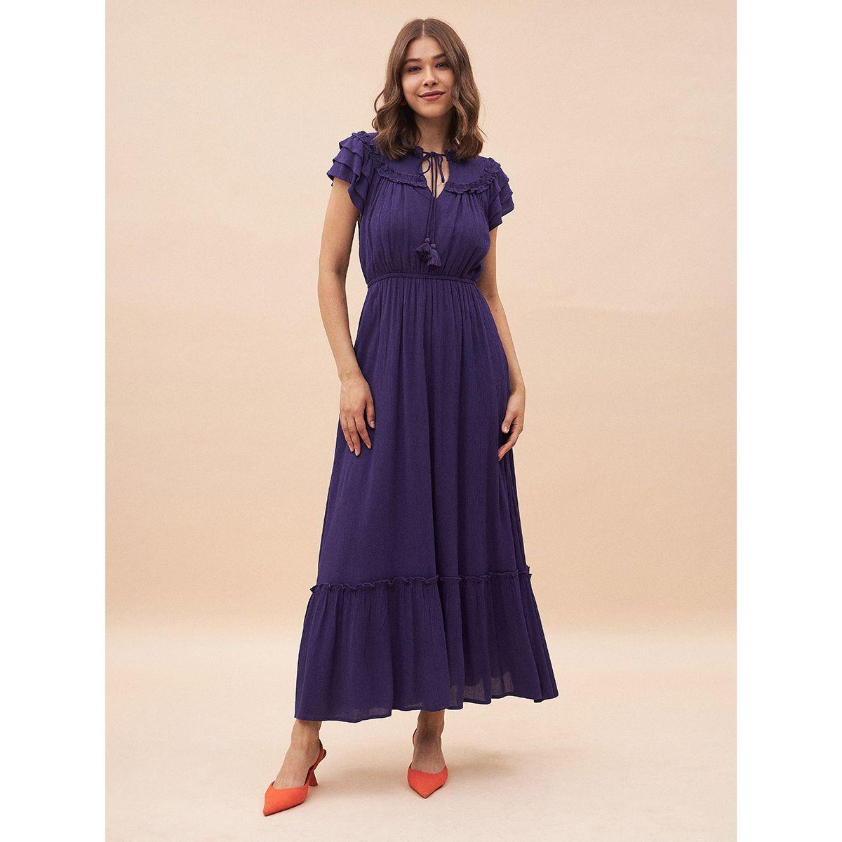Femmella Ruffle Detail Tie-Up Neck Tiered Maxi Dress-women-clothing-dresses-image-2