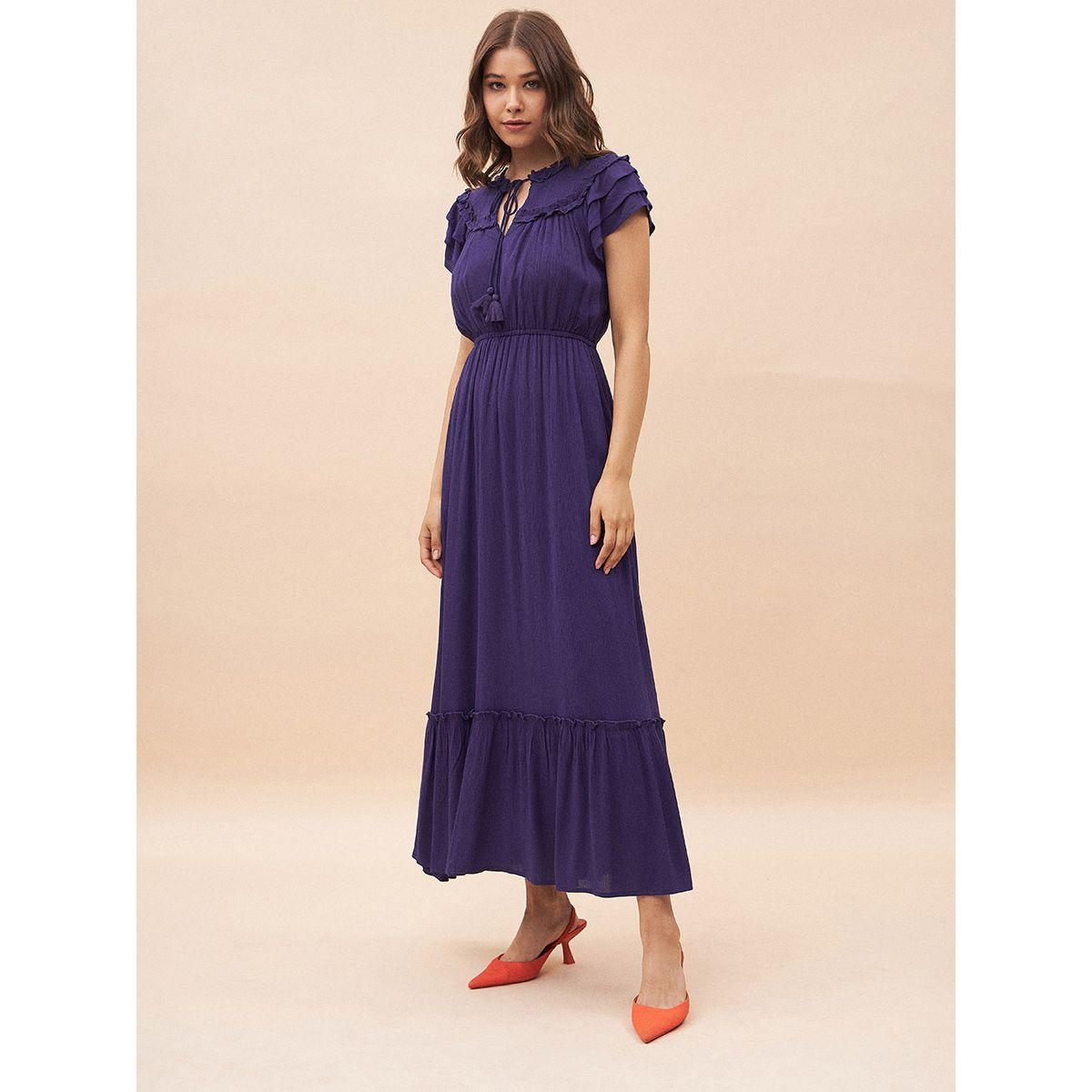 فستان طويل بكسرات وتفاصيل كشكش-women-clothing-dresses-image-3