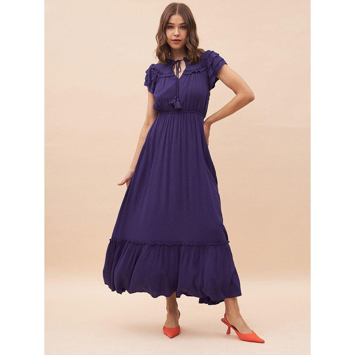Femmella Ruffle Detail Tie-Up Neck Tiered Maxi Dress-women-clothing-dresses-image-7