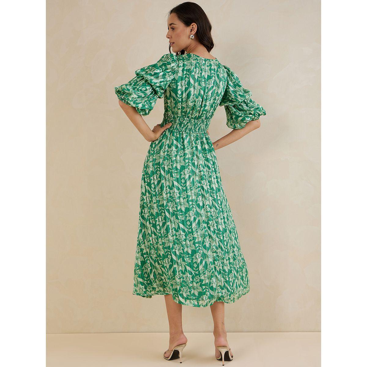 Femmella Floral Print Lurex A-Line Midi Dress-women-clothing-dresses-image-1
