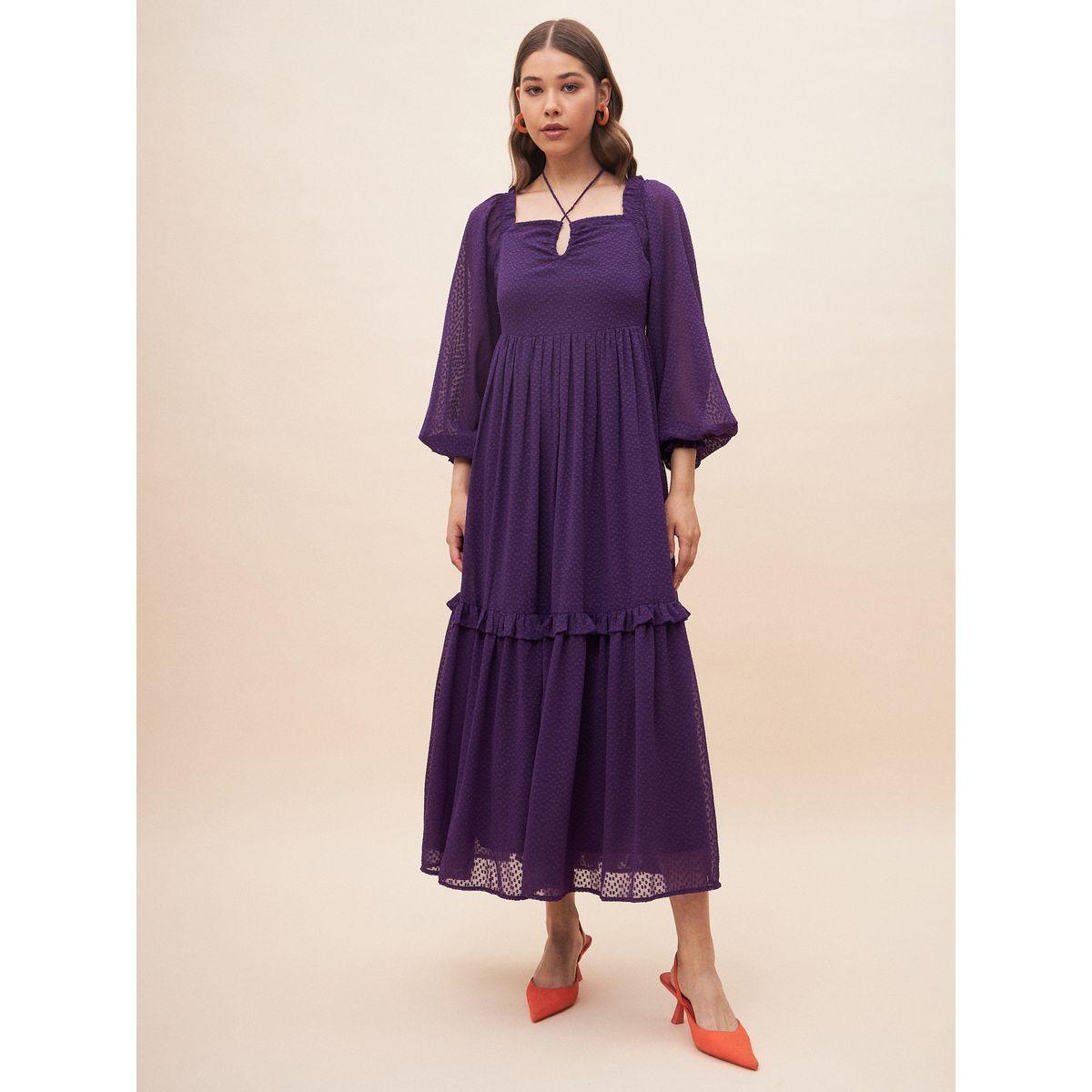 Shop Femmella Dobby Square Neck Tiered Maxi Dress Online