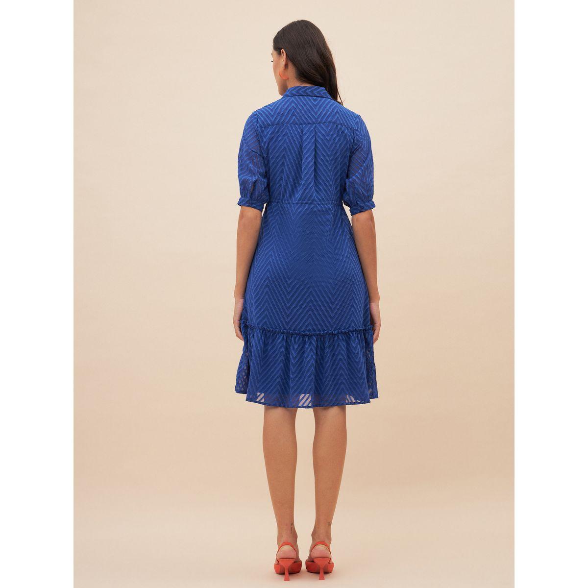 Femmella X Styli  Chevron Dobby Drawstring Detail Knee Length Dress-women-clothing-dresses-image-3