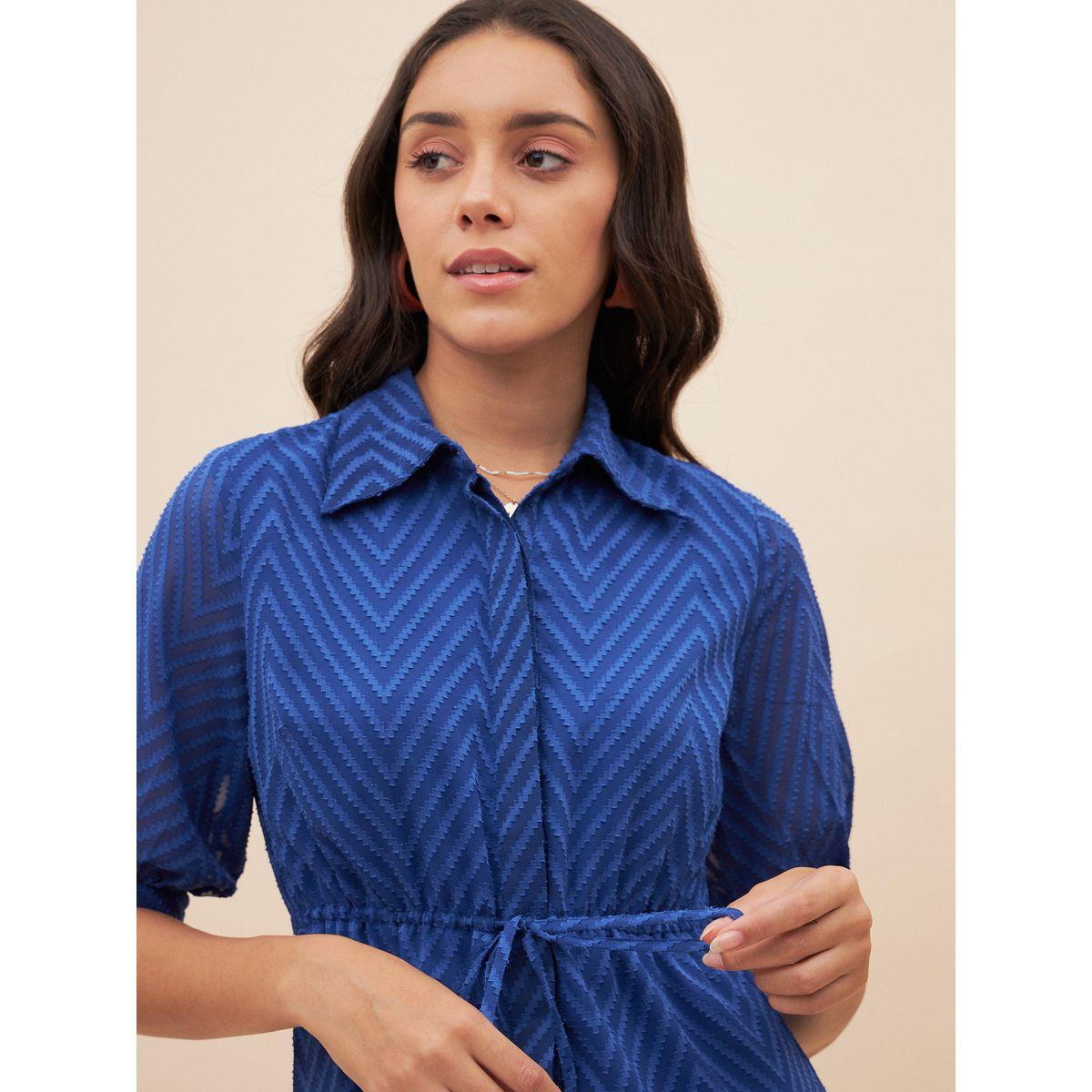Femmella X Styli  Chevron Dobby Drawstring Detail Knee Length Dress-women-clothing-dresses-image-4