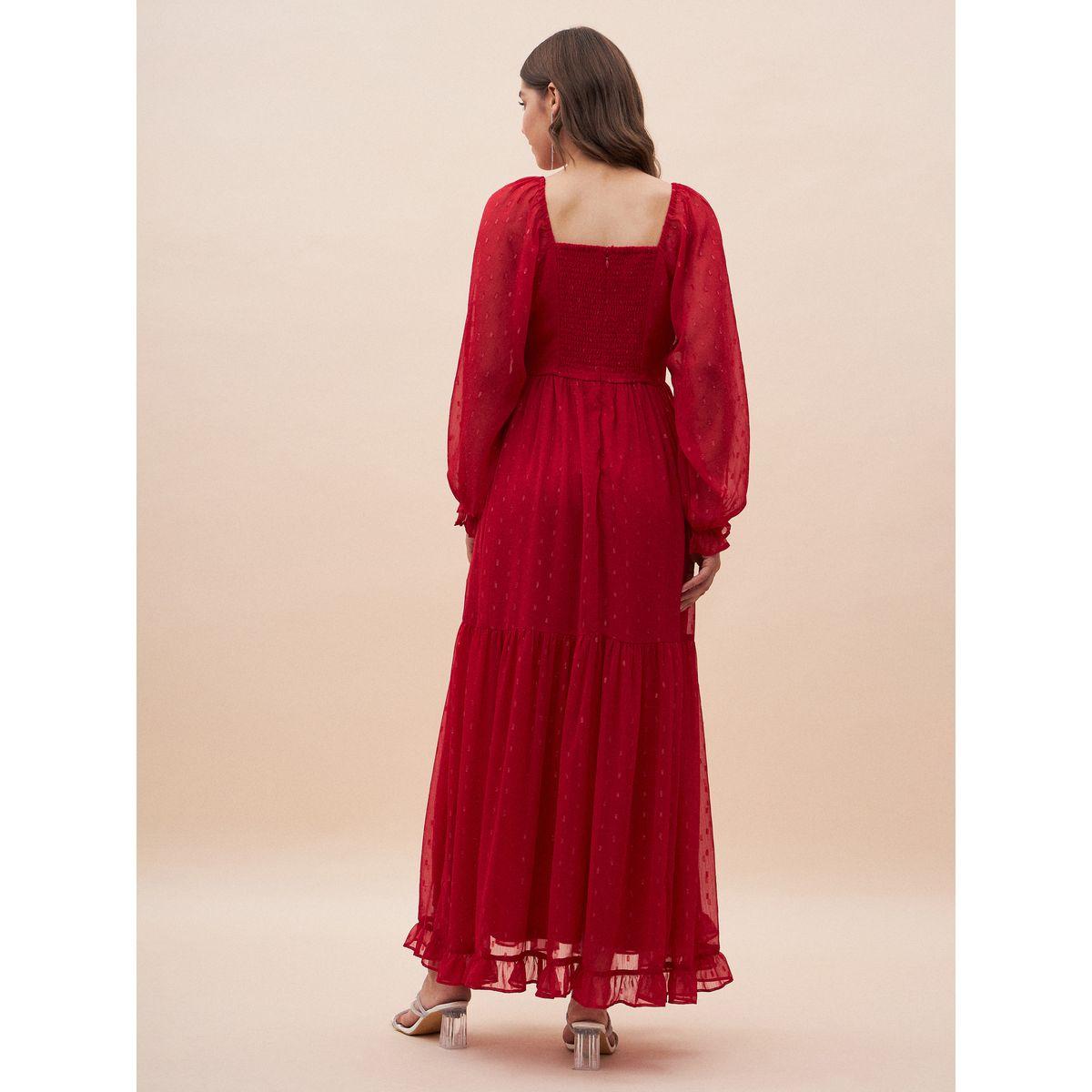 فستان طويل بكسرات واكمام منفوخة-women-clothing-dresses-image-1