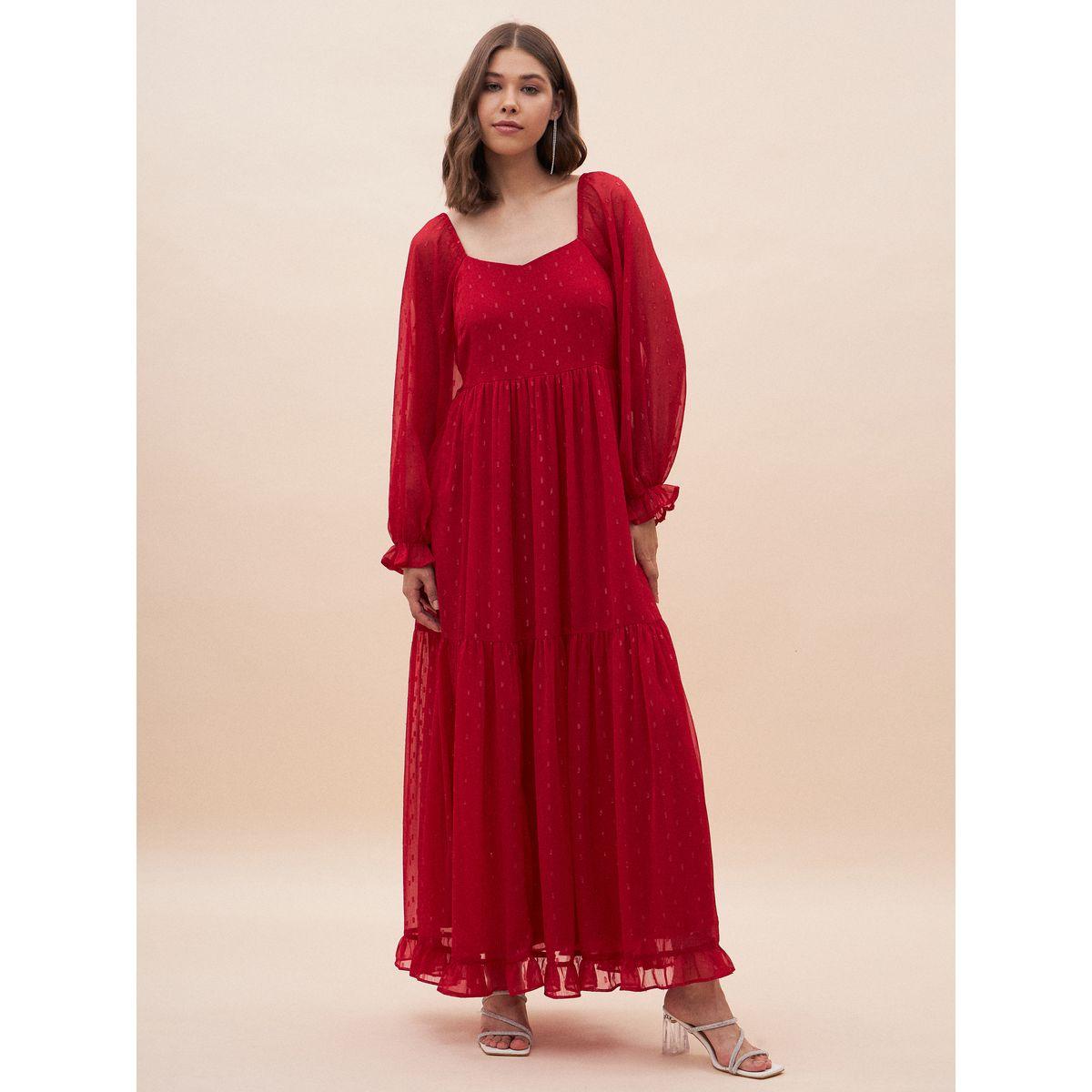 Femmella Dobby Tiered Maxi Dress with Volume Sleeve-women-clothing-dresses-image-2