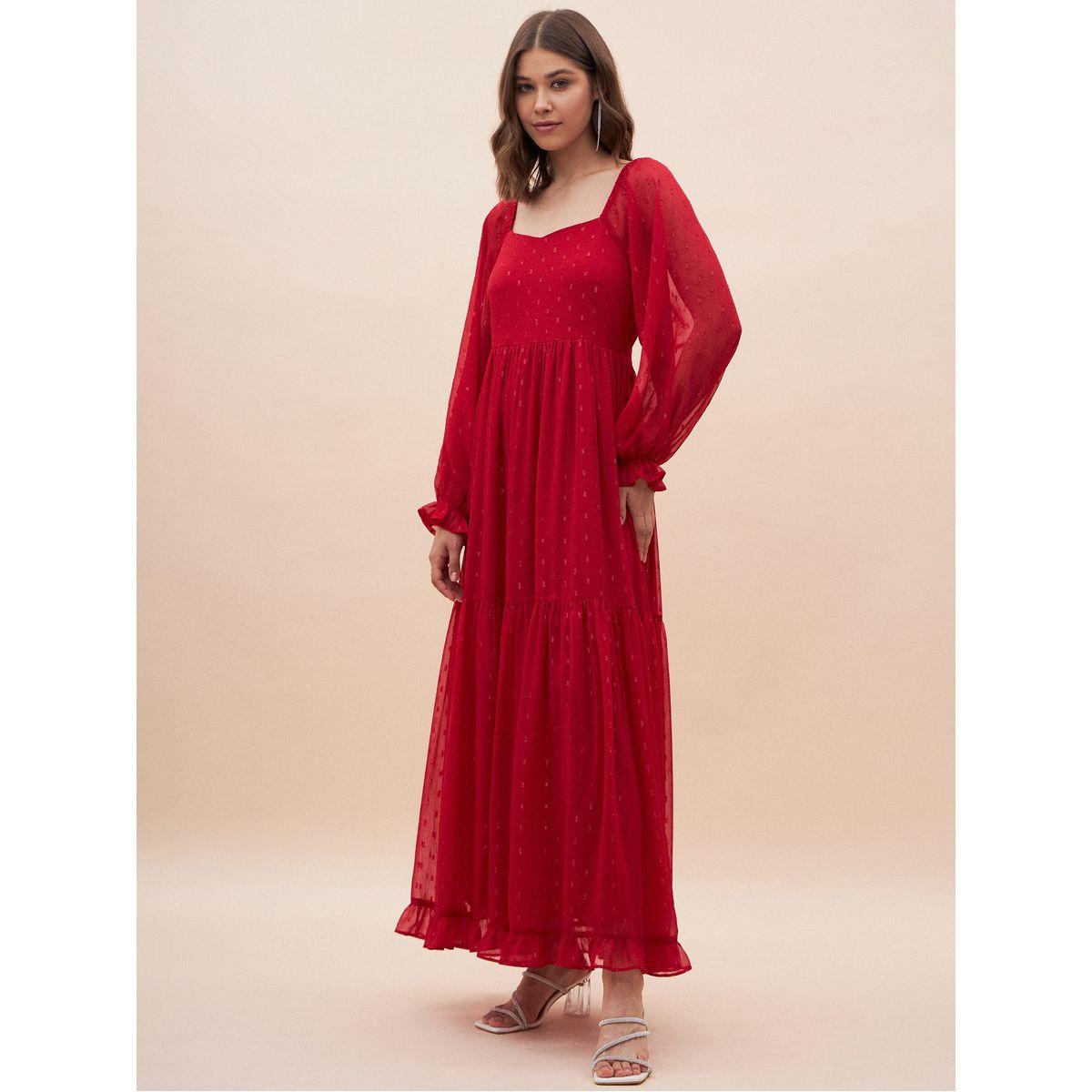 فستان طويل بكسرات واكمام منفوخة-women-clothing-dresses-image-3