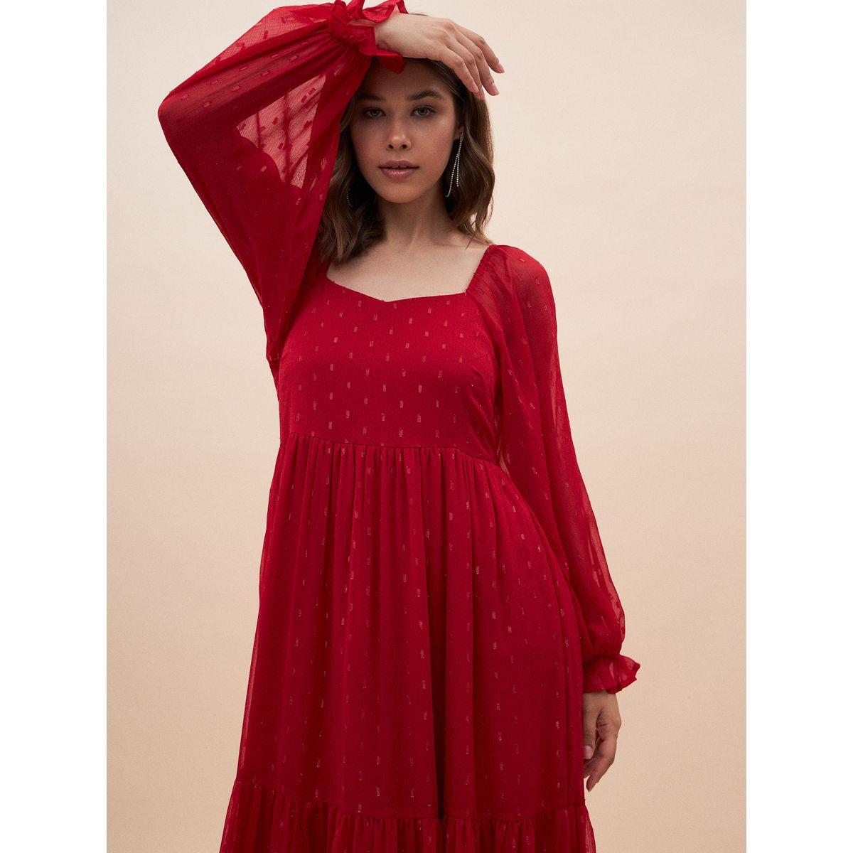 Femmella Dobby Tiered Maxi Dress with Volume Sleeve-women-clothing-dresses-image-4