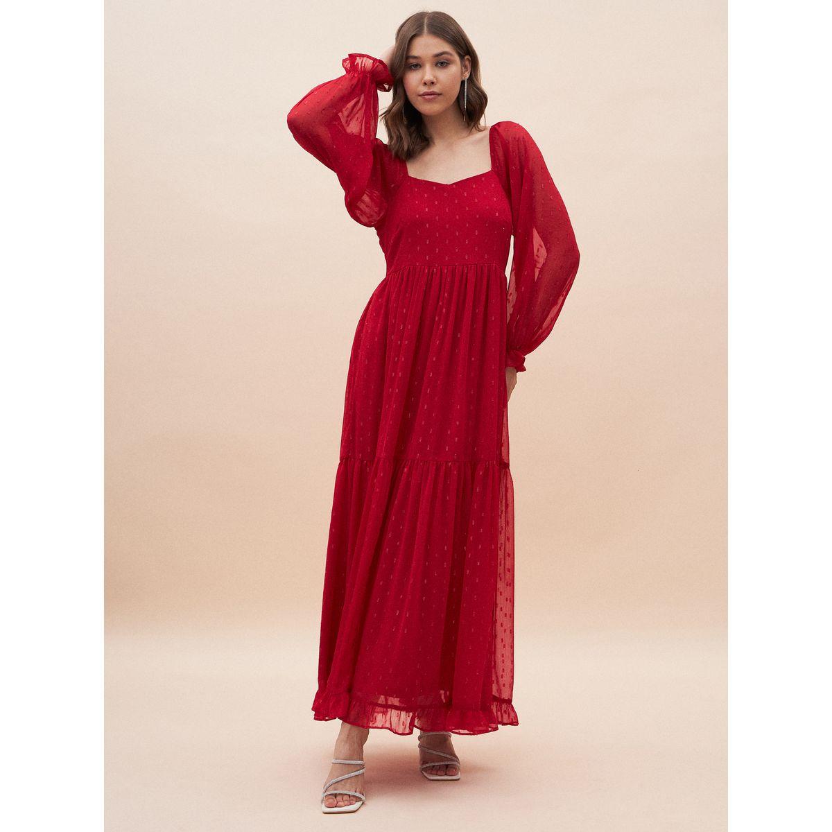 فستان طويل بكسرات واكمام منفوخة-women-clothing-dresses-image-5