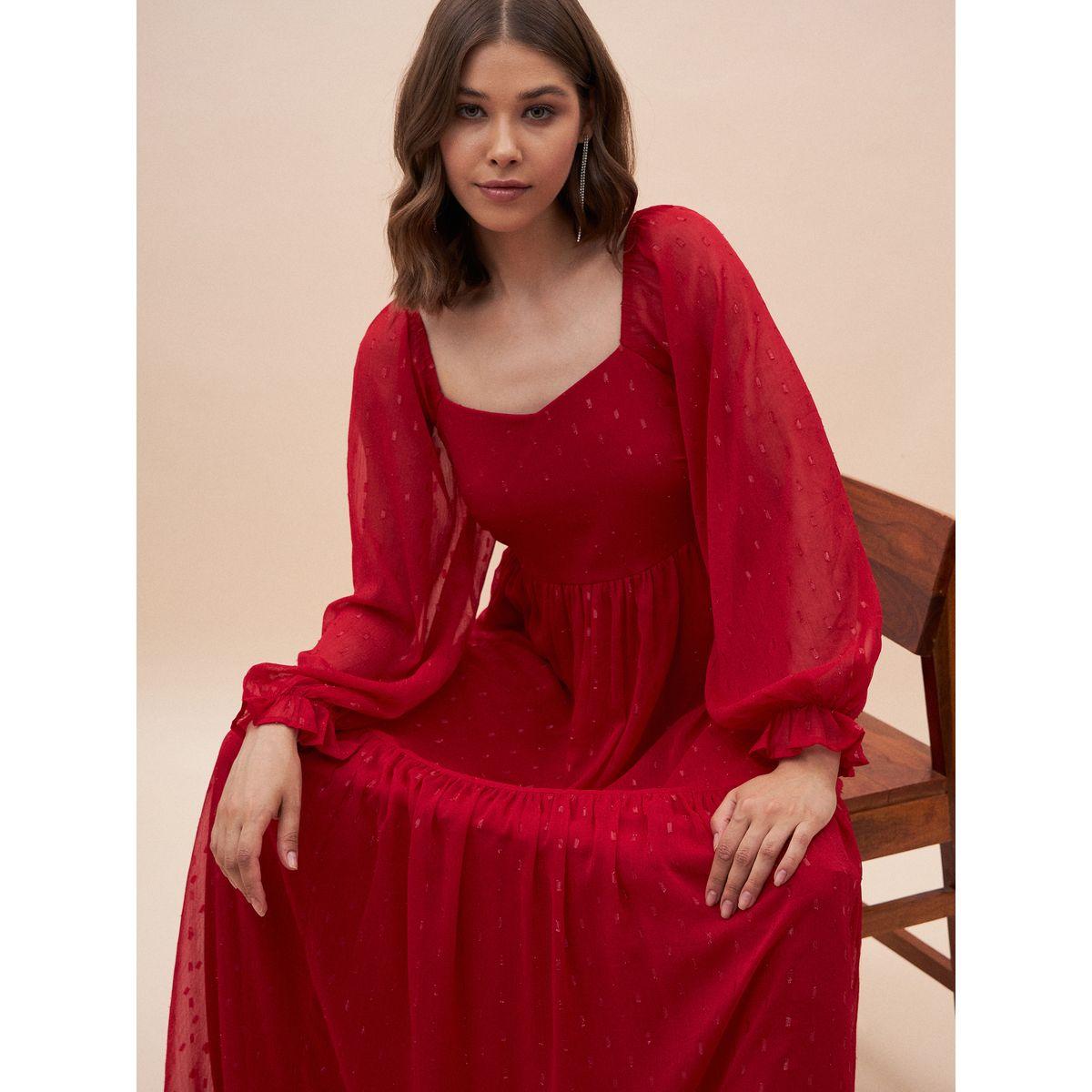فستان طويل بكسرات واكمام منفوخة-women-clothing-dresses-image-6