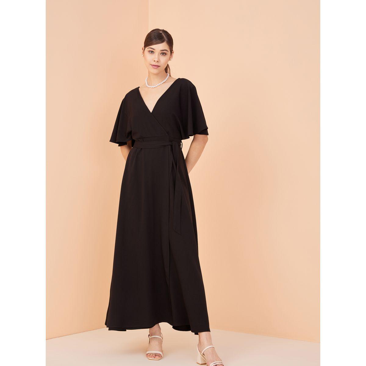 Femmella X Styli  V Neck Kimono Sleeve Wrap Front Maxi Dress-women-clothing-dresses-image-1