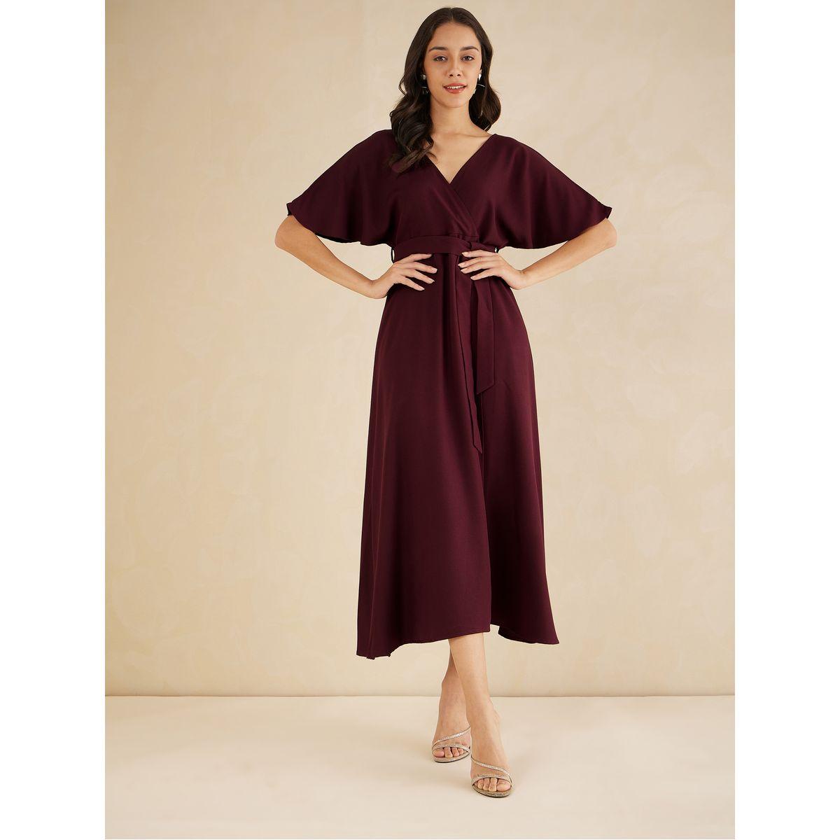 Femmella V Neck Kimono Sleeve Wrap Front Maxi Dress-women-clothing-dresses-image-1
