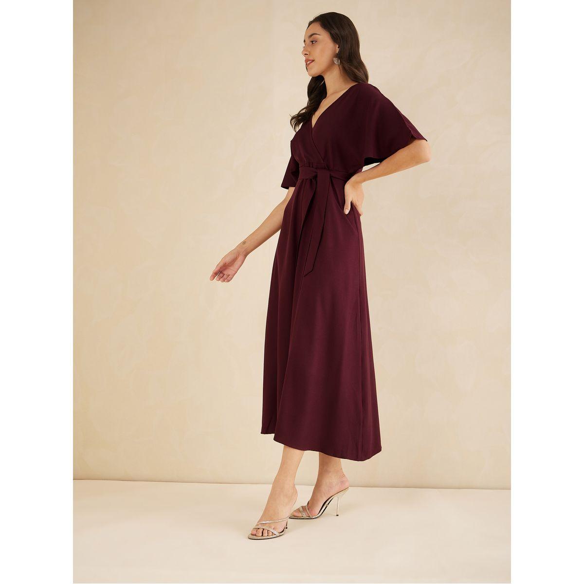 Femmella V Neck Kimono Sleeve Wrap Front Maxi Dress-women-clothing-dresses-image-2