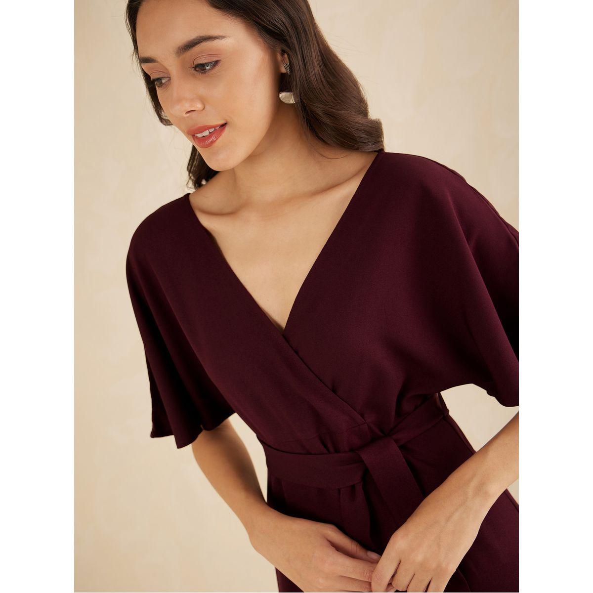 Femmella V Neck Kimono Sleeve Wrap Front Maxi Dress-women-clothing-dresses-image-4