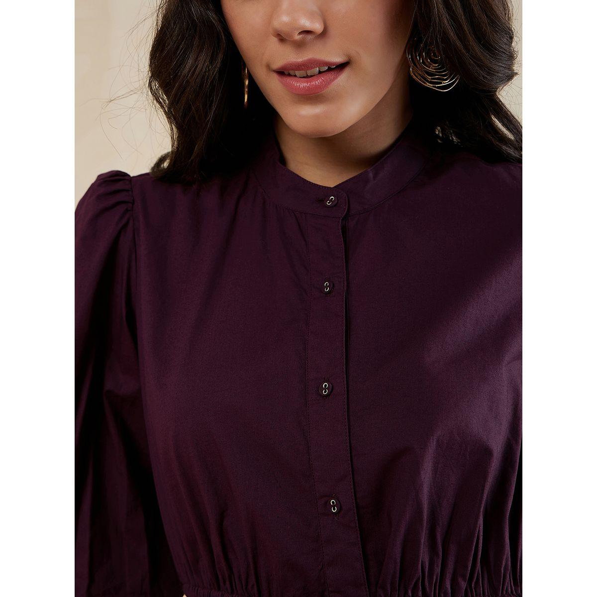 Femmella Mandarin Collar Knee Length Dress with Drawstring-women-clothing-dresses-image-4