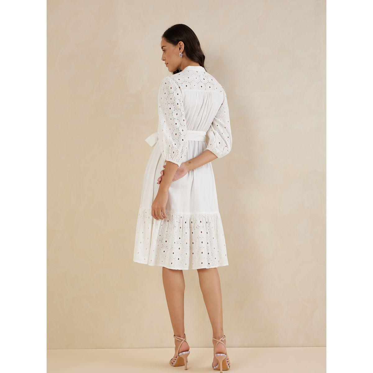 Femmella Schiffli Cotton Tiered Midi Dress with Tie Belt-women-clothing-dresses-image-3