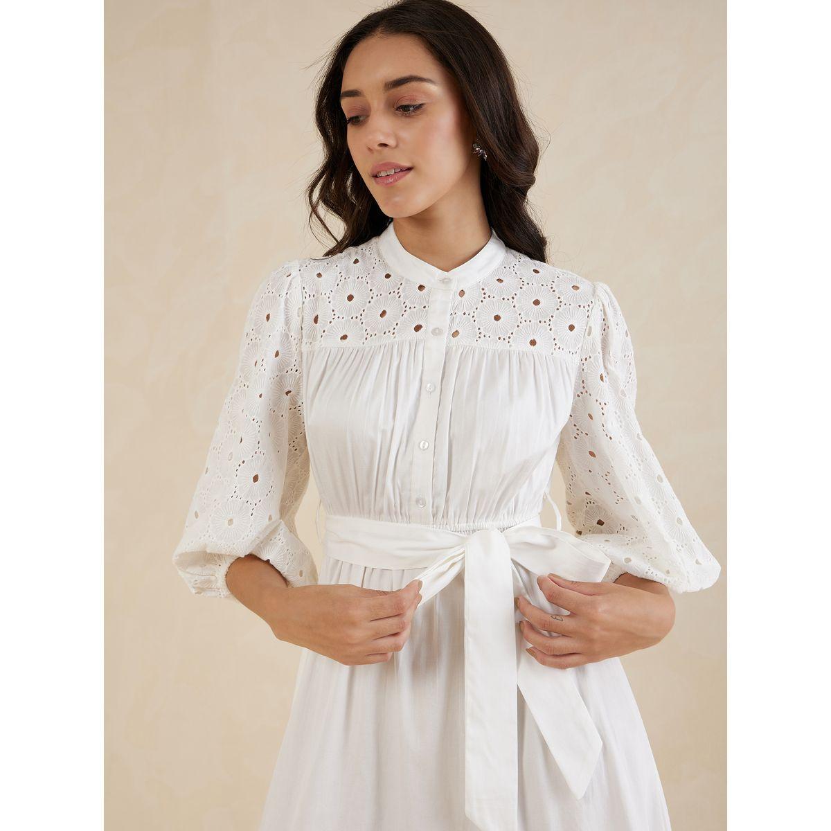 Femmella Schiffli Cotton Tiered Midi Dress with Tie Belt-women-clothing-dresses-image-4