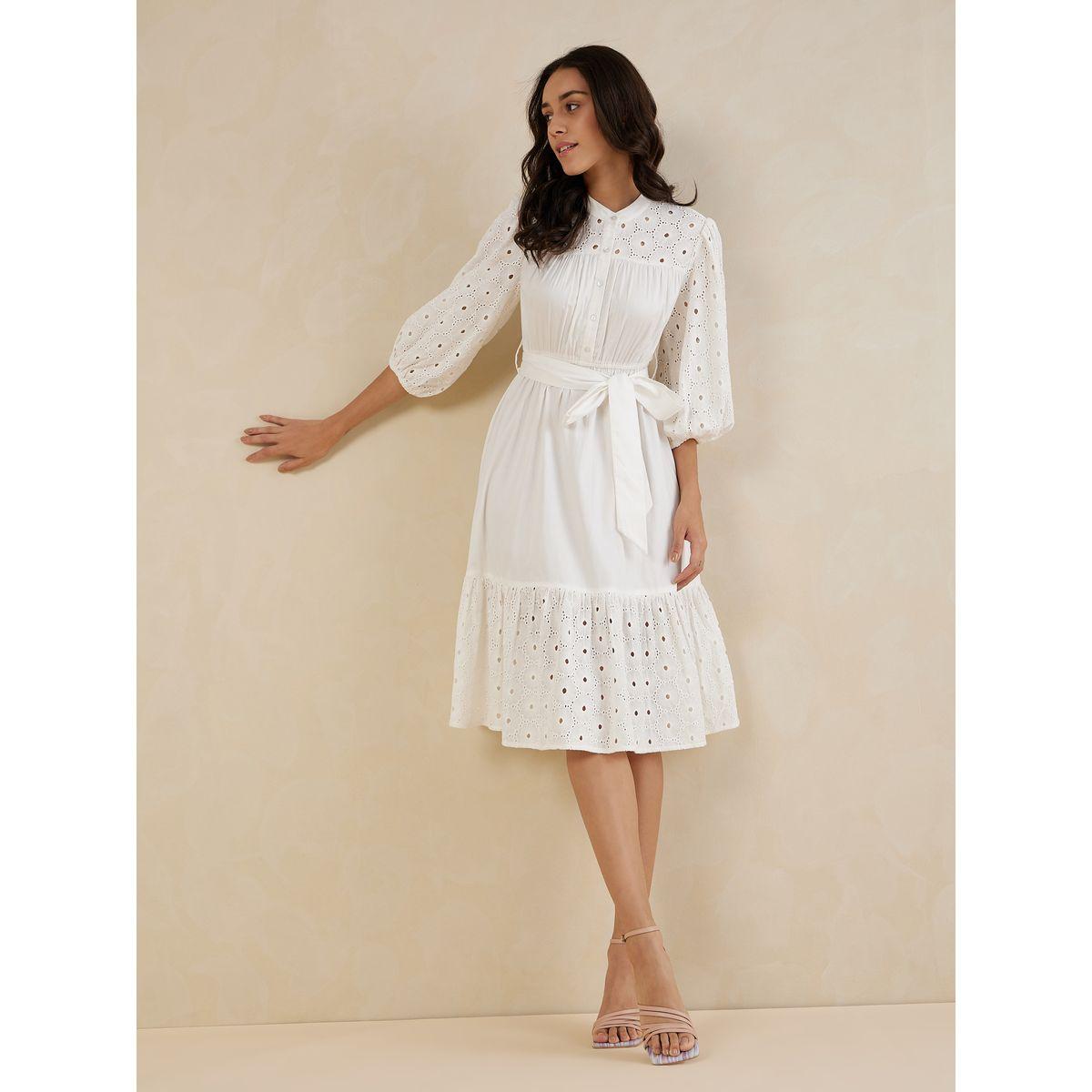Femmella Schiffli Cotton Tiered Midi Dress with Tie Belt-women-clothing-dresses-image-5