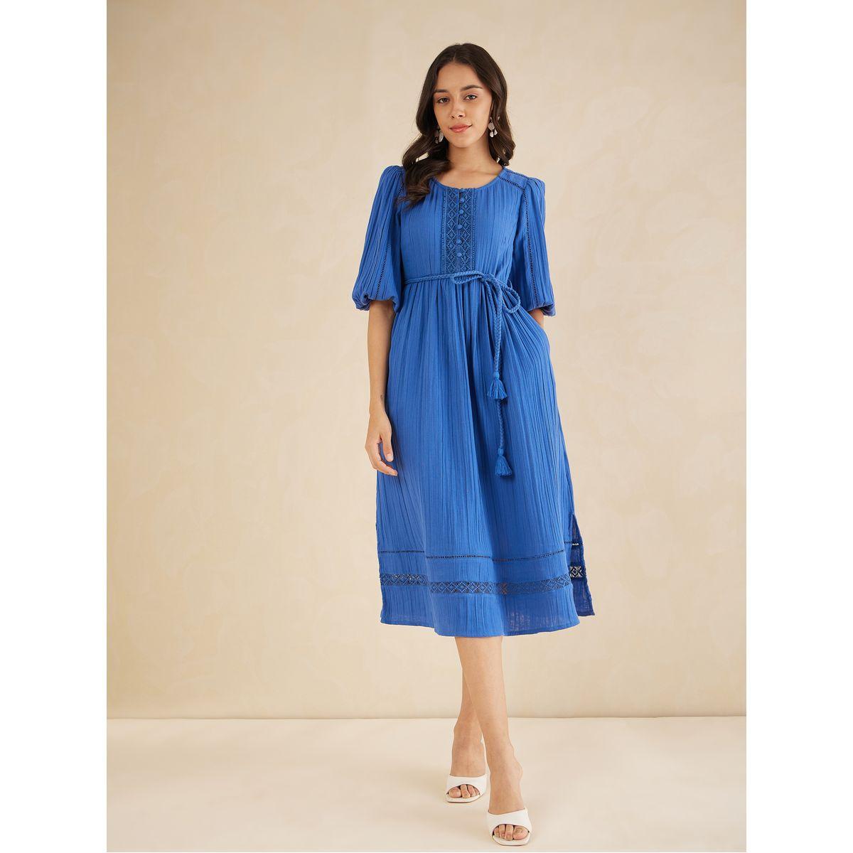 فستان ميدي بتفاصيل دانتيل وحزام-women-clothing-dresses-image-1