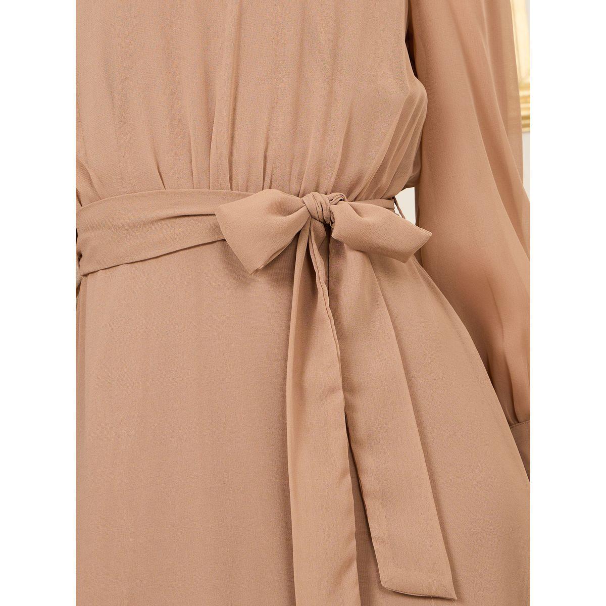 Styli Solid High Neck Self Tie Up A-Line Maxi Dress-women-clothing-dresses-image-3
