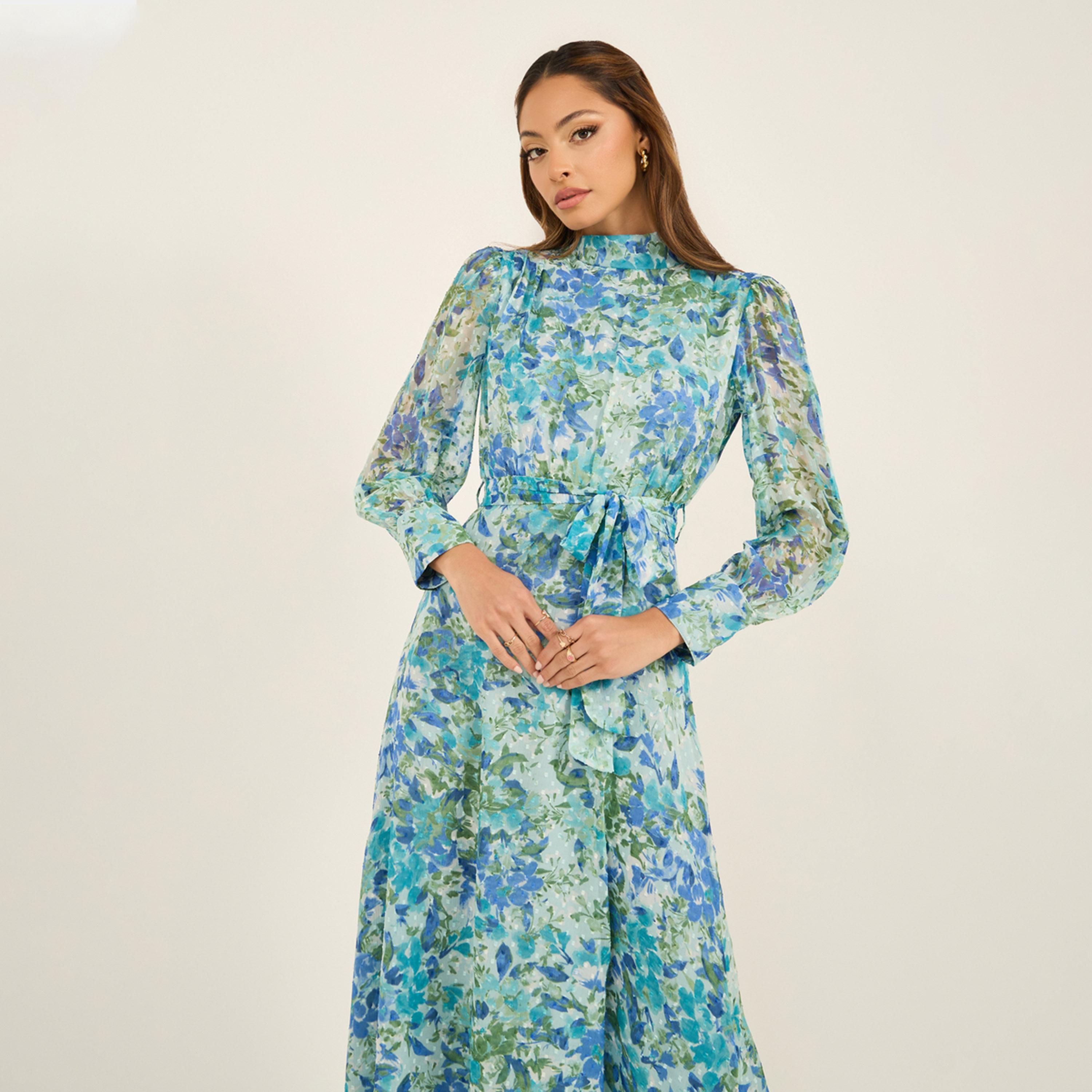 Styli Maxi Plain Long Sleeve A-Line Dress-women-clothing-dresses-image-3