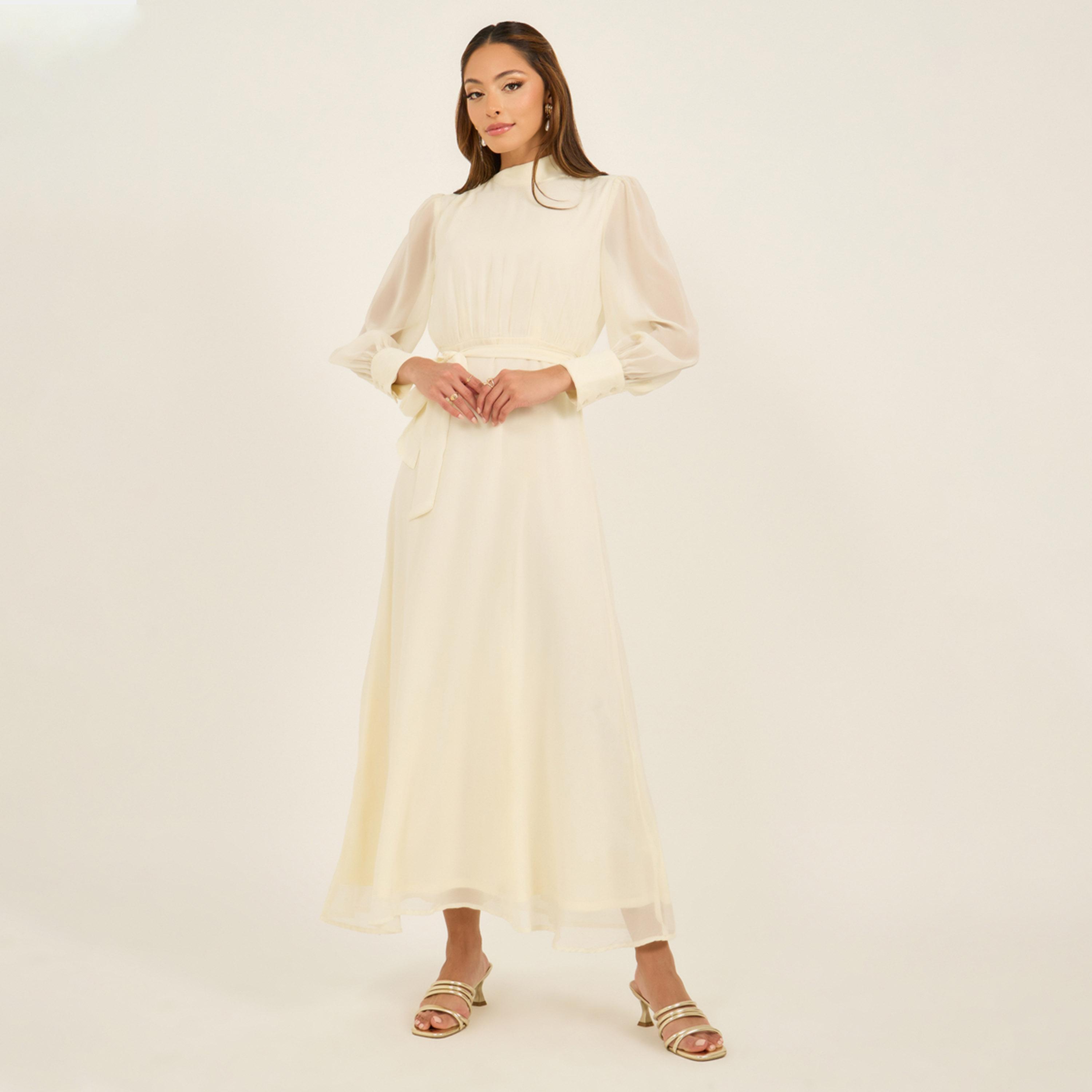 Styli Plain Long Sleeves A-Line Maxi Dress-women-clothing-dresses-image-1