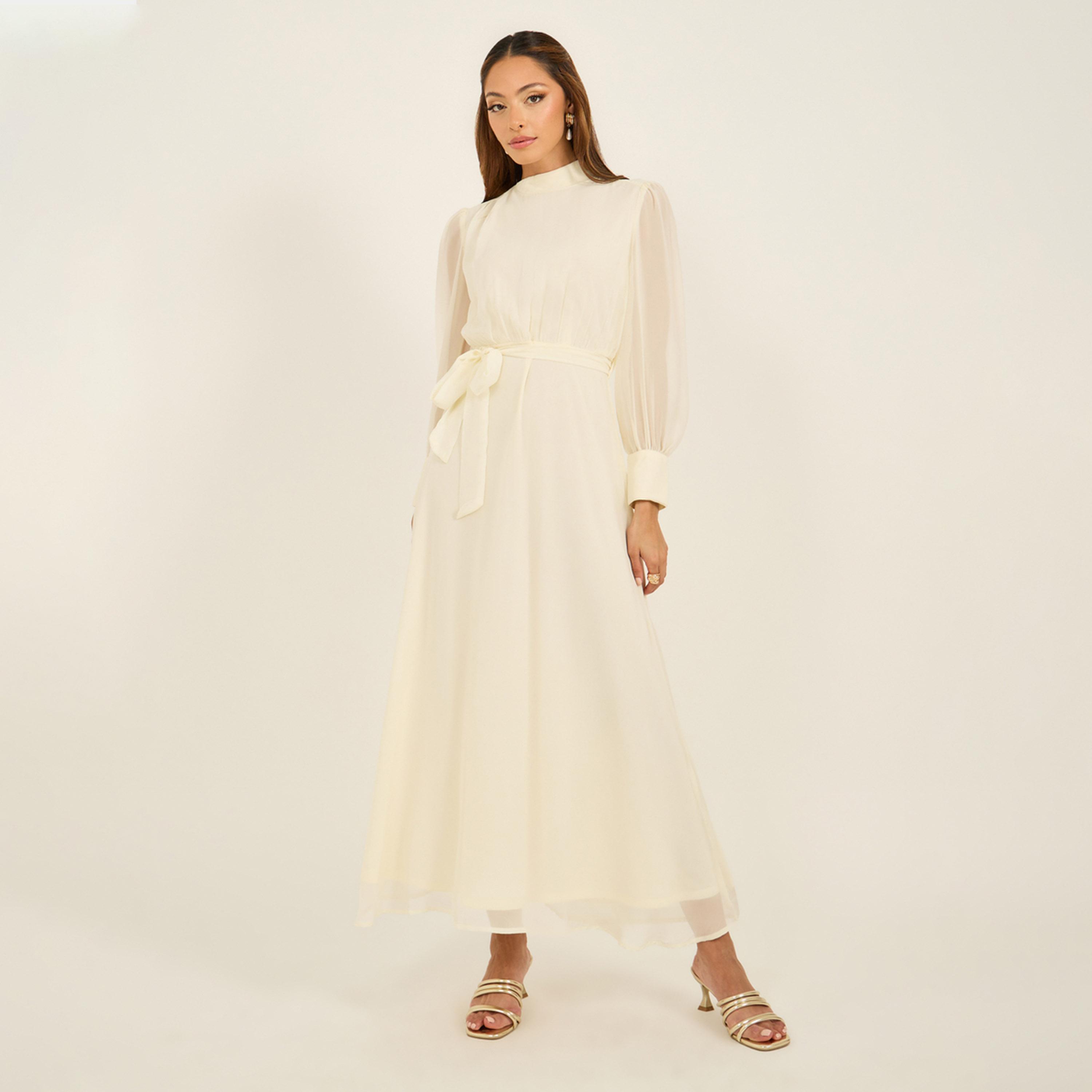 Styli Plain Long Sleeves A-Line Maxi Dress-women-clothing-dresses-image-2