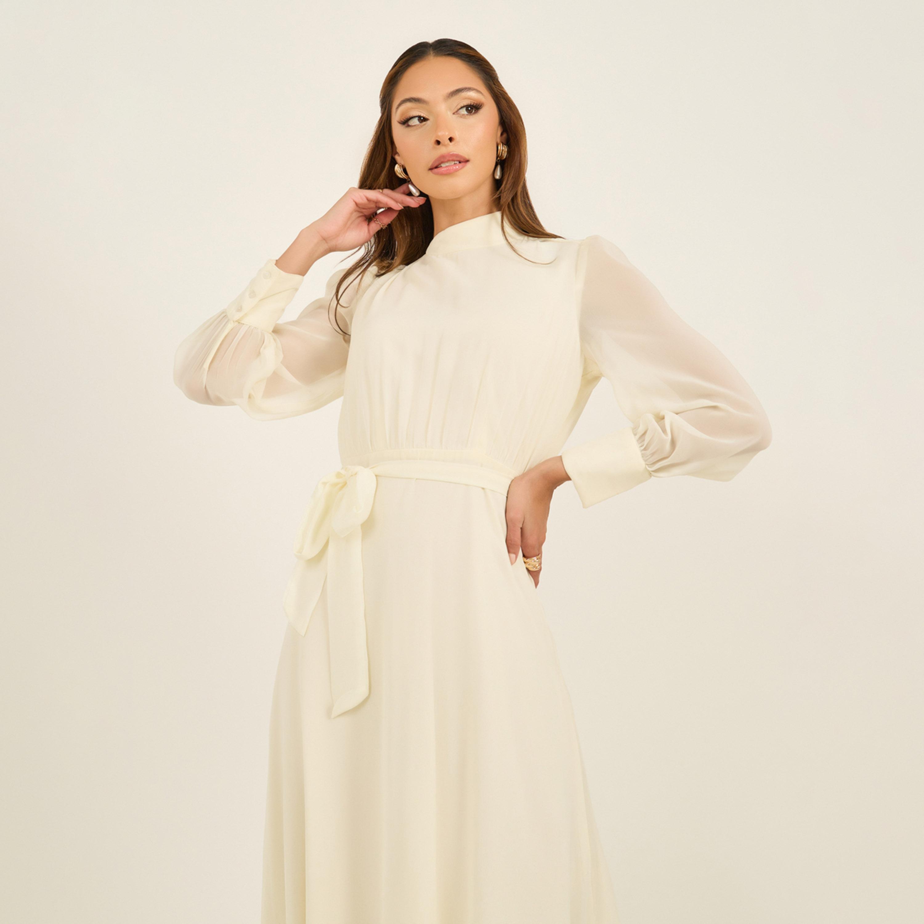 Styli Plain Long Sleeves A-Line Maxi Dress-women-clothing-dresses-image-4