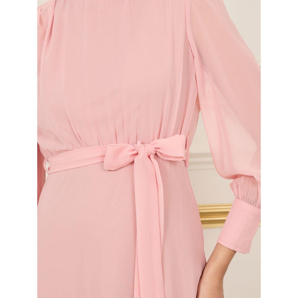 Styli Solid High Neck Self Tie Up A-Line Maxi Dress-women-clothing-dresses-image-3