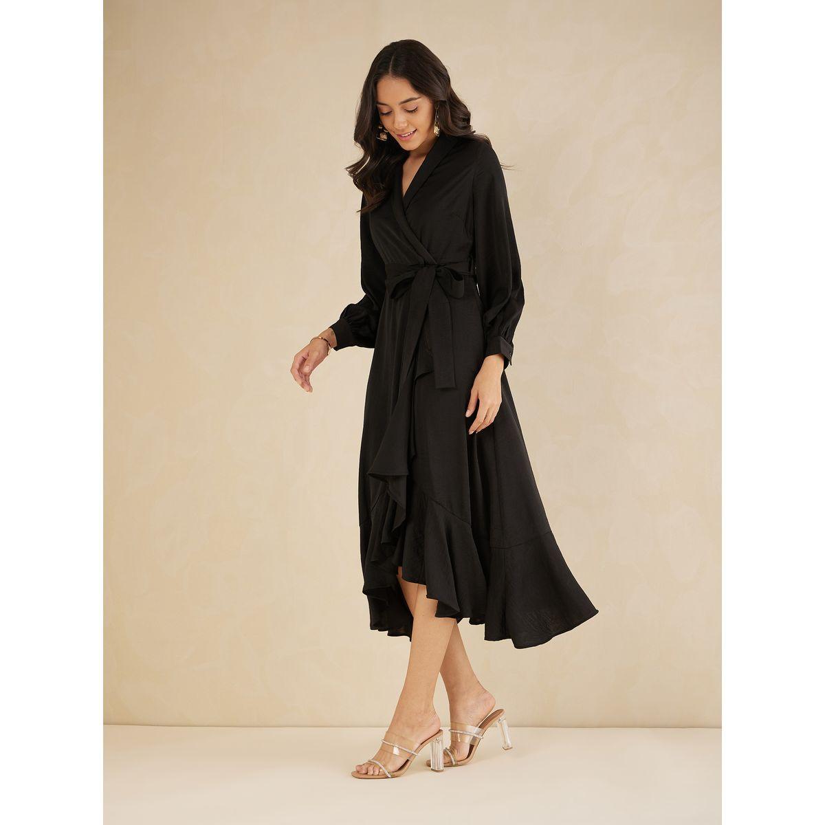 Femmella Shawl Collar Belted Wrap Midi Dress-women-clothing-dresses-image-2
