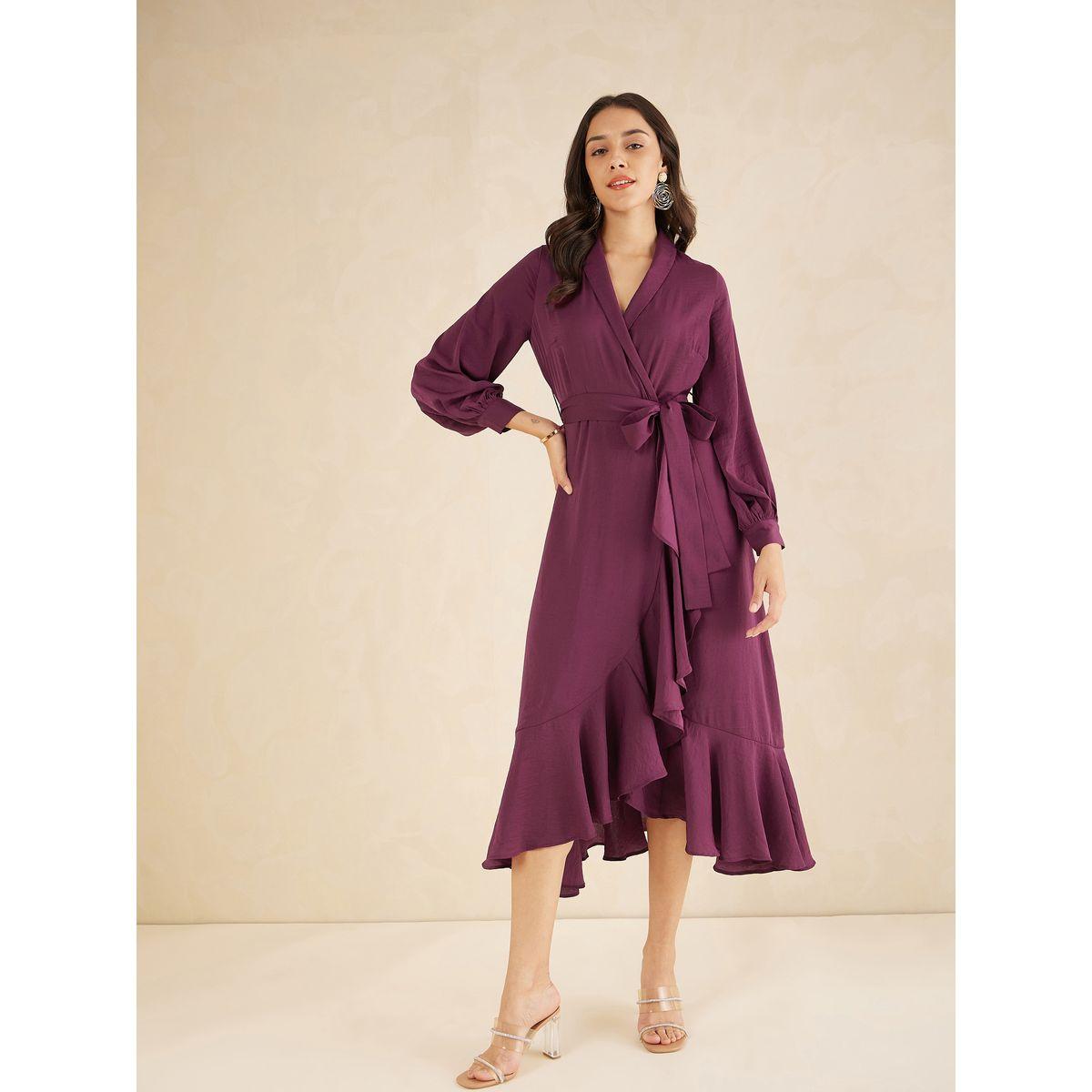 Femmella Shawl Collar Belted Wrap Midi Dress-women-clothing-dresses-image-1